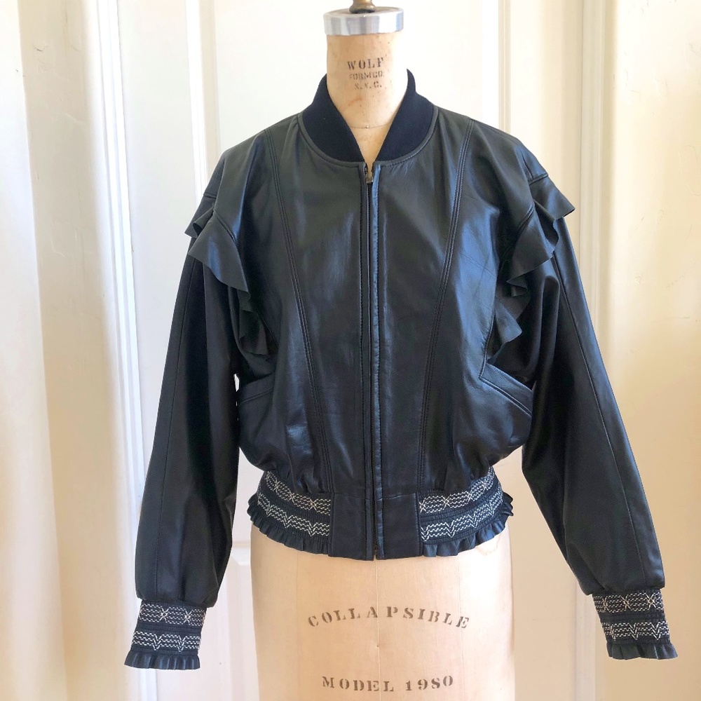 Joie Ruffle Lamb Leather Jacket